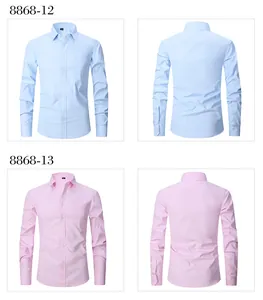 Front and back views of light blue and light pink long-sleeved men's professional shirts