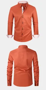 Vorder- und Rückseite eines orangefarbenen Slim-Fit-Herrenhemdes mit Kontrastbesatz.