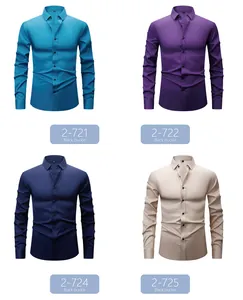 Collection of four slim-fit men's long-sleeve shirts in various colors with black buttons