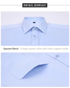 Close-up of light blue French shirt collar and fine twill fabric texture details