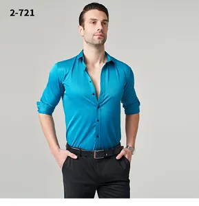 Elegantes türkises Langarmhemd für Herren mit schmaler Passform und seidigem Finish