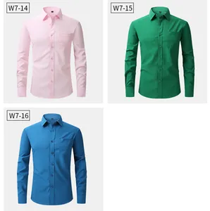 Set of non-iron long-sleeved men's business shirts in pink, green, and blue colors
