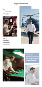 Men's white stretch shirt shown in business, travel, and leisure lifestyle scenarios