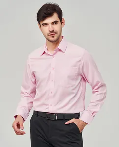 Close-up of pink long-sleeved men's shirt with chest pocket and pointed collar