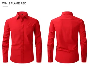 Front and back view of professional men's flame red long sleeve slim fit business shirt