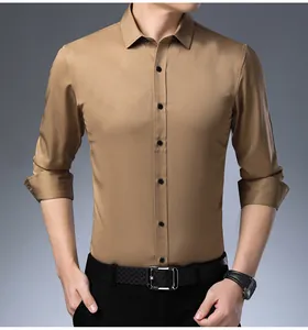 Chemise business homme kaki à manches longues, coupe ajustée et tissu extensible