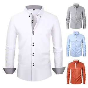 Herren Business Casual Polyester Hemd Slim Fit Langarm Farbblock Kontrast Patchwork Button Up Businesshemd Für Büro Arbeit