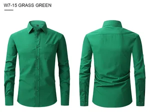Grass green men's slim fit long sleeve business dress shirt shown from front and back