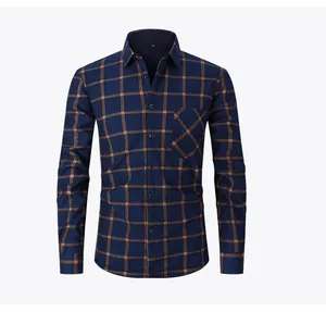 Camicia scozzese uomo blu scuro con calda fodera in pile invernale