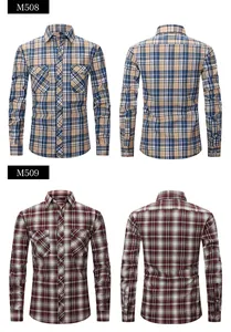 Men's slim-fit long-sleeve plaid shirts in blue and red checkered patterns