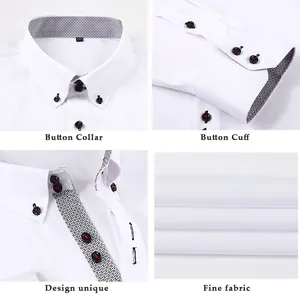 Weißes Slim-Fit Langarmhemd für Herren mit gemustertem Kragen- und Manschettendetail