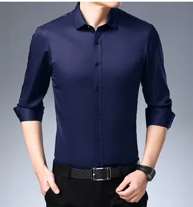 Chemise homme bleu marine moderne à manches longues et stretch multidirectionnel chic