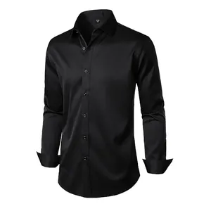 Chemise noire premium à manches longues pour hommes coupe ajustée tenue d'affaires chic