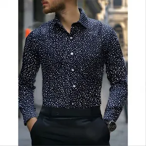 Chemise Décontractée à Manches Longues pour Hommes à Imprimé Revers Boutonné Coupe Ample Grande Taille Taille US Floral Polyester Haut pour Hommes Quotidien