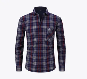 Camicia scozzese imbottita da uomo, manica lunga, fodera in pile blu e rossa
