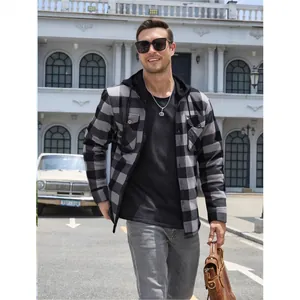 Veste Chemise à Capuche en Flanelle à Carreaux pour Hommes Chaude Doublée de Polaire Chemise Casual à Carreaux Haut pour l'Hiver Grande Taille Streetwear