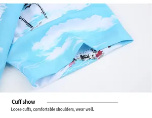 Detailed close-up showing the loose cuff design of a retro landscape print shirt