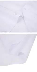 Detailed view of the fine stitching and buttons on a white long-sleeved men's dress shirt