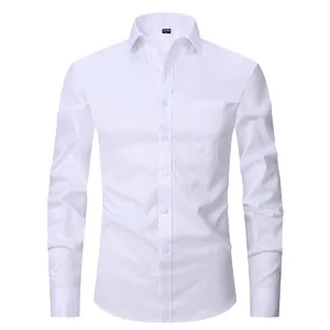 Classic white long-sleeved professional dress shirt for men made of breathable cotton