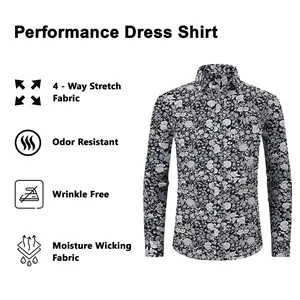 Chemise habillée à imprimé floral avec tissu extensible et évacuant l'humidité corporelle