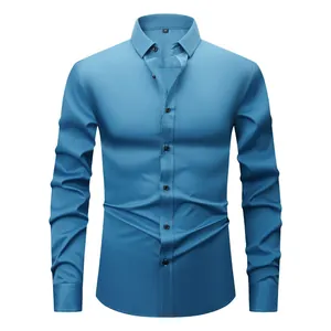 Chemise habillée à manches longues bleu clair pour hommes, style décontracté et chic