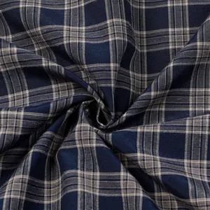 Texture dettagliata del tessuto a quadri blu e bianchi per camicia casual da uomo