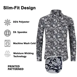 Chemise à fleurs pour hommes, coupe ajustée, manches longues, tissu technique respirant