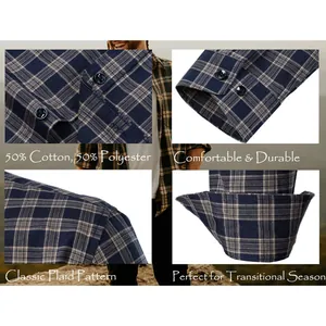 Camicia classica da uomo a quadri a maniche lunghe in misto cotone e poliestere