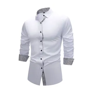 Men's long-sleeved business shirt with 4-way stretch and contrast collar detail