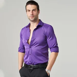 Eleganter lila Herren Langarmhemd bügelleicht Business Casual Style für den Alltag