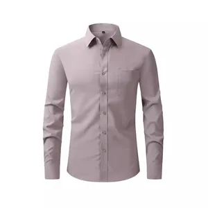 Premium men's long-sleeve business casual shirt in dusty rose with chest pocket