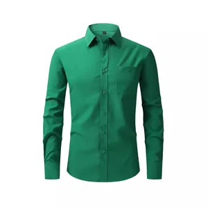 Men's emerald green long sleeve business casual dress shirt with chest pocket and buttons