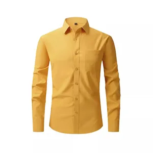 Premium mustard yellow long-sleeved business casual shirt for men with pocket