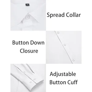 White long-sleeved formal business shirt with spread collar and adjustable cuffs