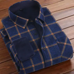Men's Winter Plaid Long Sleeve Top Brushed Fleece Lined Warm Shirt Casual Business Thick Cold Resistant Checked Shirt