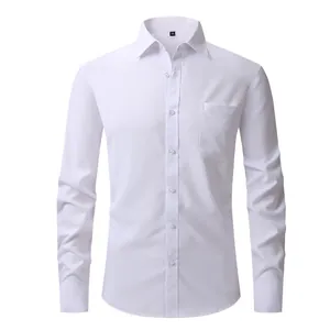 Ανδρικό λευκό μακρυμάνικο πουκάμισο slim-fit για επαγγελματική χρήση με τσέπη στο στήθος