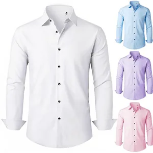 Chemise Formelle d'Affaires pour Hommes à Manches Longues Stretch Quadridirectionnel Coupe Ajustée sans Repassage pour Bureau Mariage