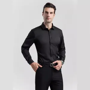 Chemise de bureau noire à manches longues pour hommes avec stretch quatre sens