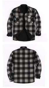 Front and back view of men's thick fleece-lined flannel plaid long sleeve shirt.