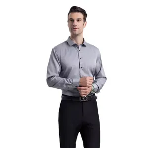 Élégante chemise de bureau grise à manches longues pour hommes en tissu extensible 4 directions