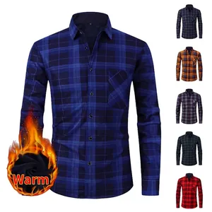 Camicia da Uomo Casual Foderata in Pile Calda Camicia a Quadri Invernale a Maniche Lunghe in Flanella di Poliestere