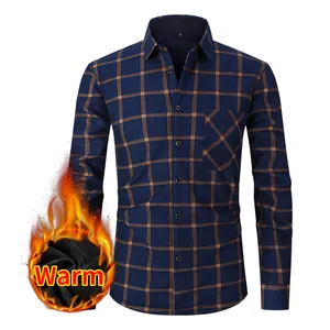 Camicia termica invernale da uomo a quadri foderata in pile caldo colore blu navy
