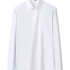 Professional men's white long-sleeved non-iron business dress shirt with chest pocket