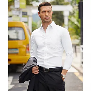 Men's Business Formal Shirt Four Way Stretch Wrinkle Free Long Sleeve Button Down Dress Shirt For Office Work Men Top