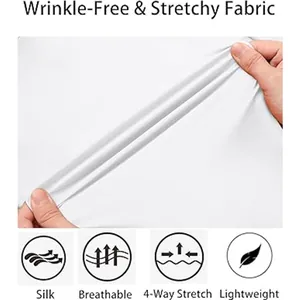 Professional men's white long-sleeve business shirt with 4-way stretch wrinkle-free fabric