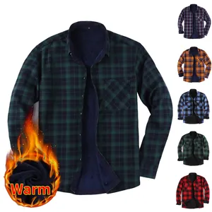 Men Autumn Winter Fleece Lined Thickened Warm Plaid Shirt Long Sleeve Lapel Casual Business Grid Top For Youth Men