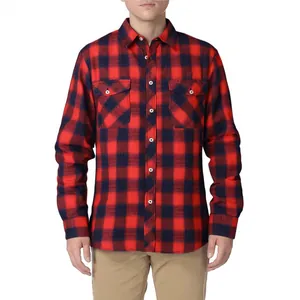 Men Plaid Flannel Shirt Vintage Brushed Button Down Long Sleeve Casual Regular Fit Top With Double Pockets Office Dress Shirt