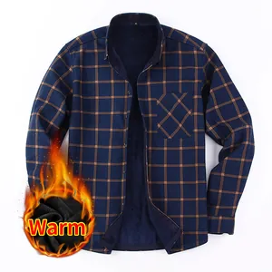 Navy blue plaid shirt with thick fleece lining for winter warmth