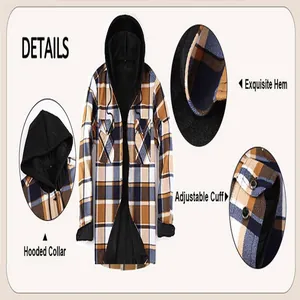 Vue détaillée d'une chemise en flanelle à capuche pour hommes avec col, poignets et ourlet
