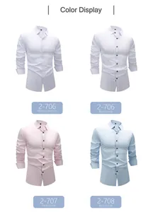 Four-way stretch long-sleeve men's dress shirts in various color and button options